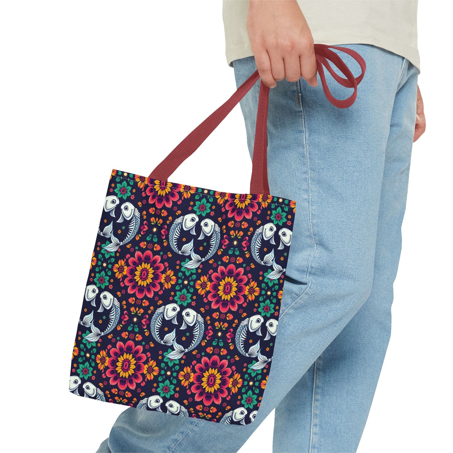 Tote Bag (AOP), Pisces, Zodiac v1, Flower Pattern