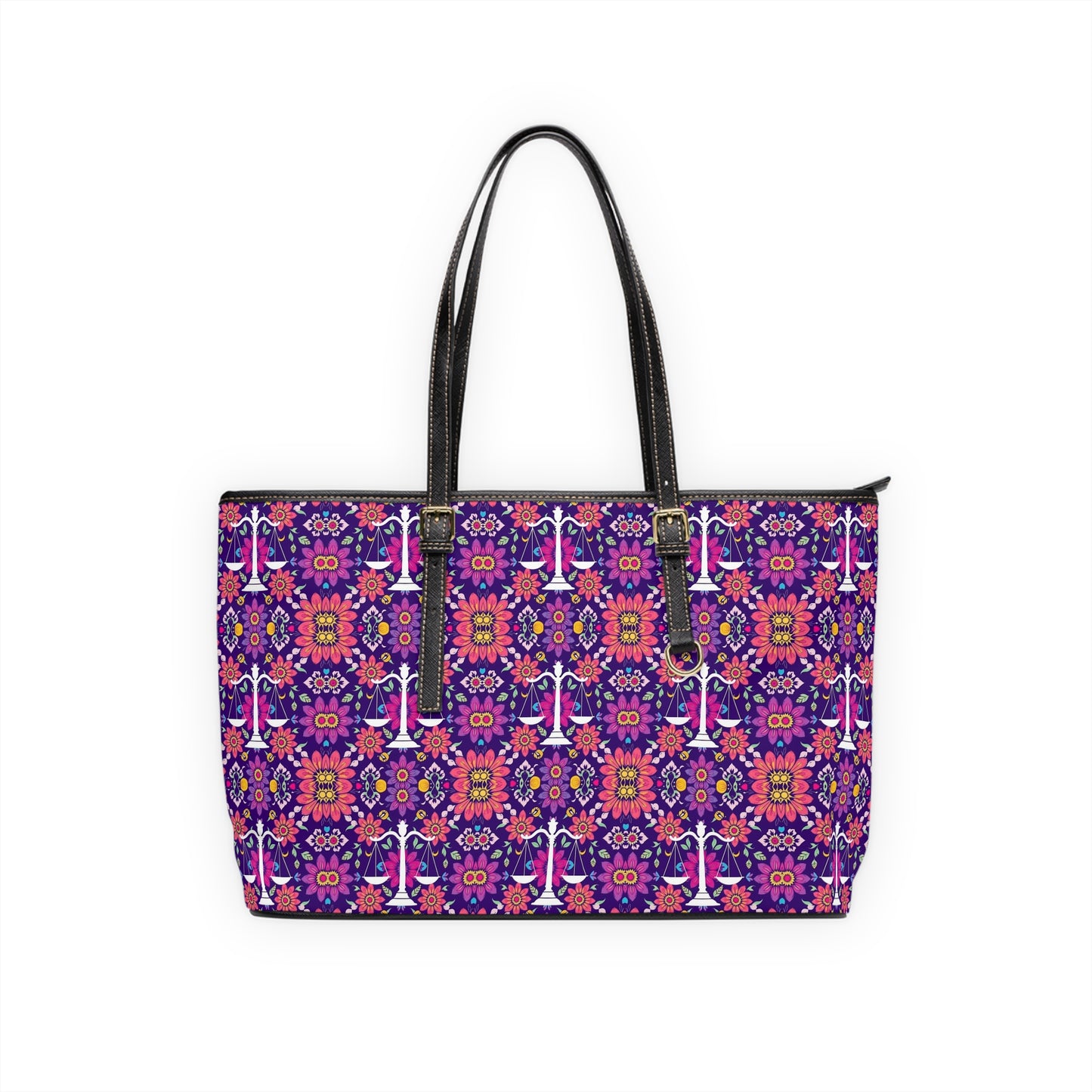 Leather Shoulder Bag, Libra, Zodiac v2, Flower Pattern