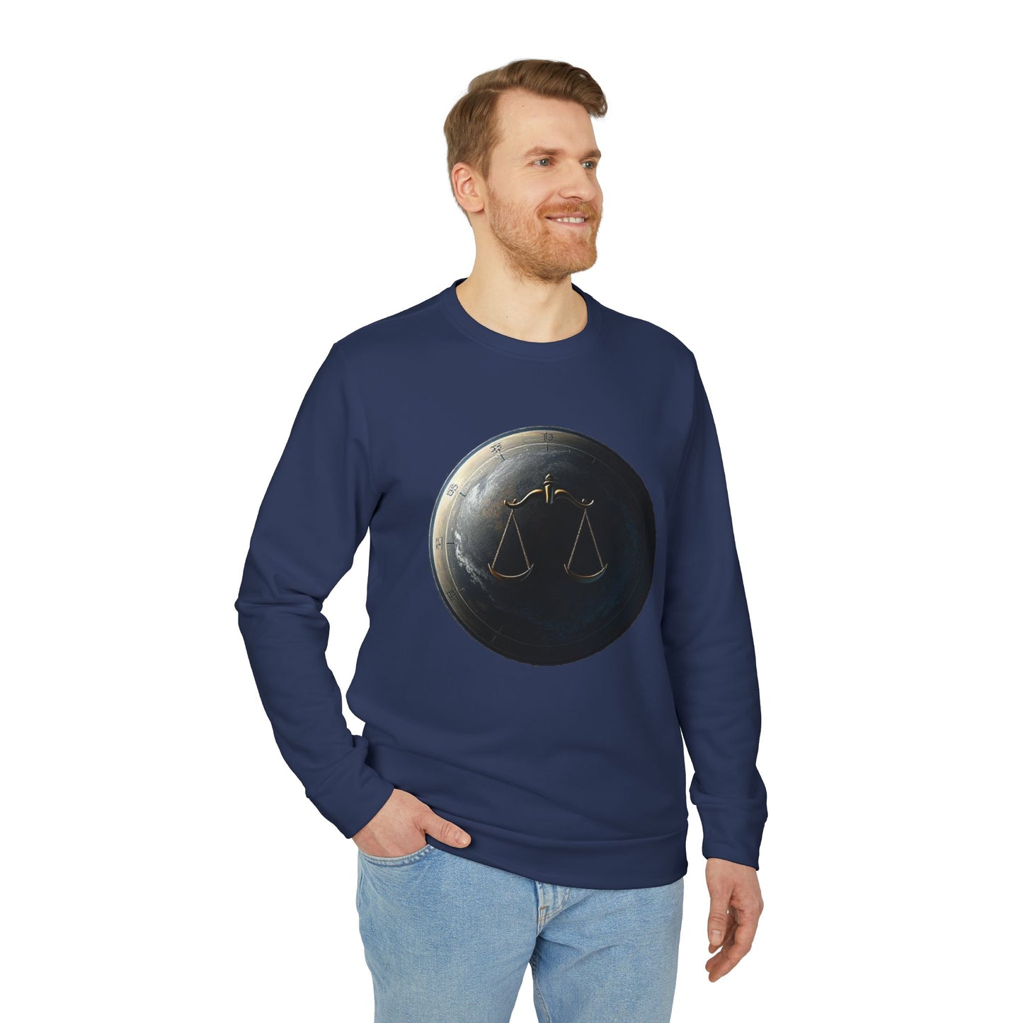 Adidas, Unisex Fleece Crewneck Sweatshirt, Libra, Planet Symbol, Zodiac