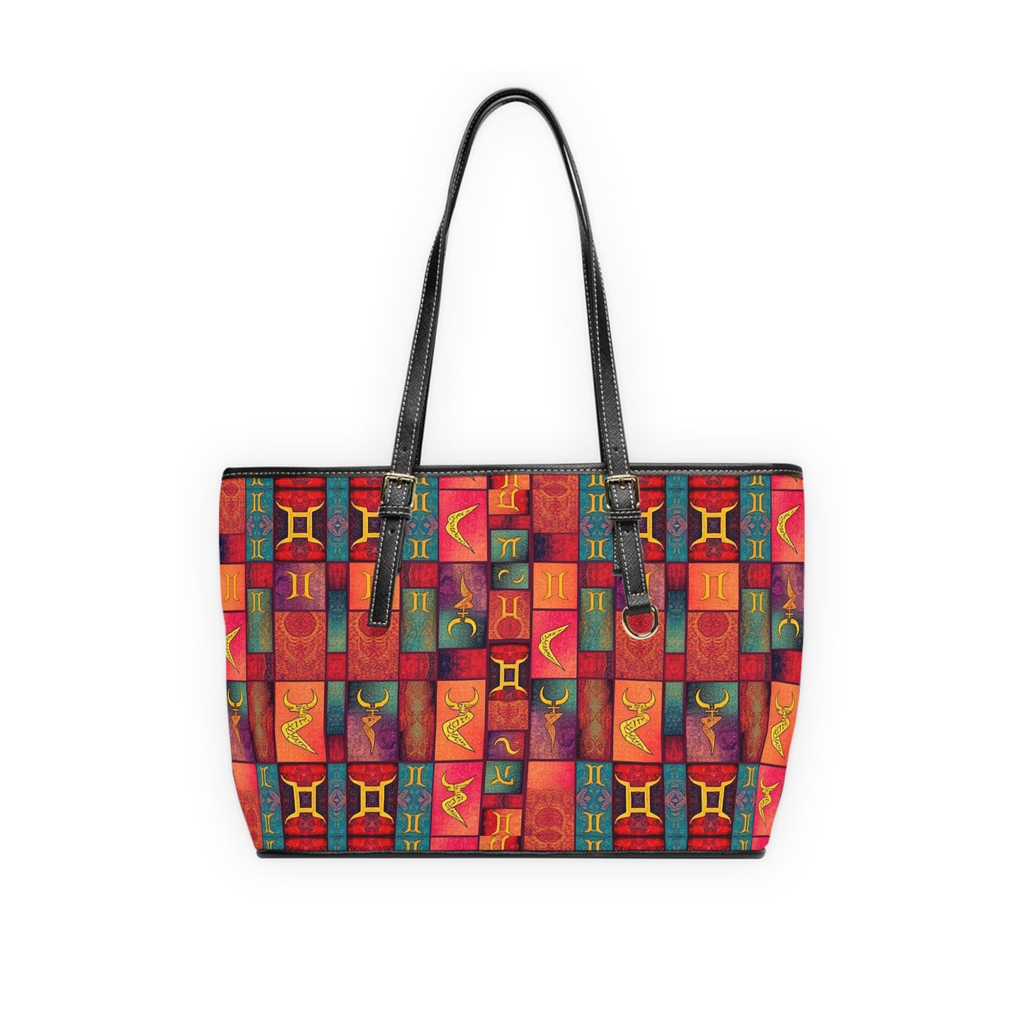 Leather Shoulder Bag, Gemini, Zodiac v4, Shapes Pattern