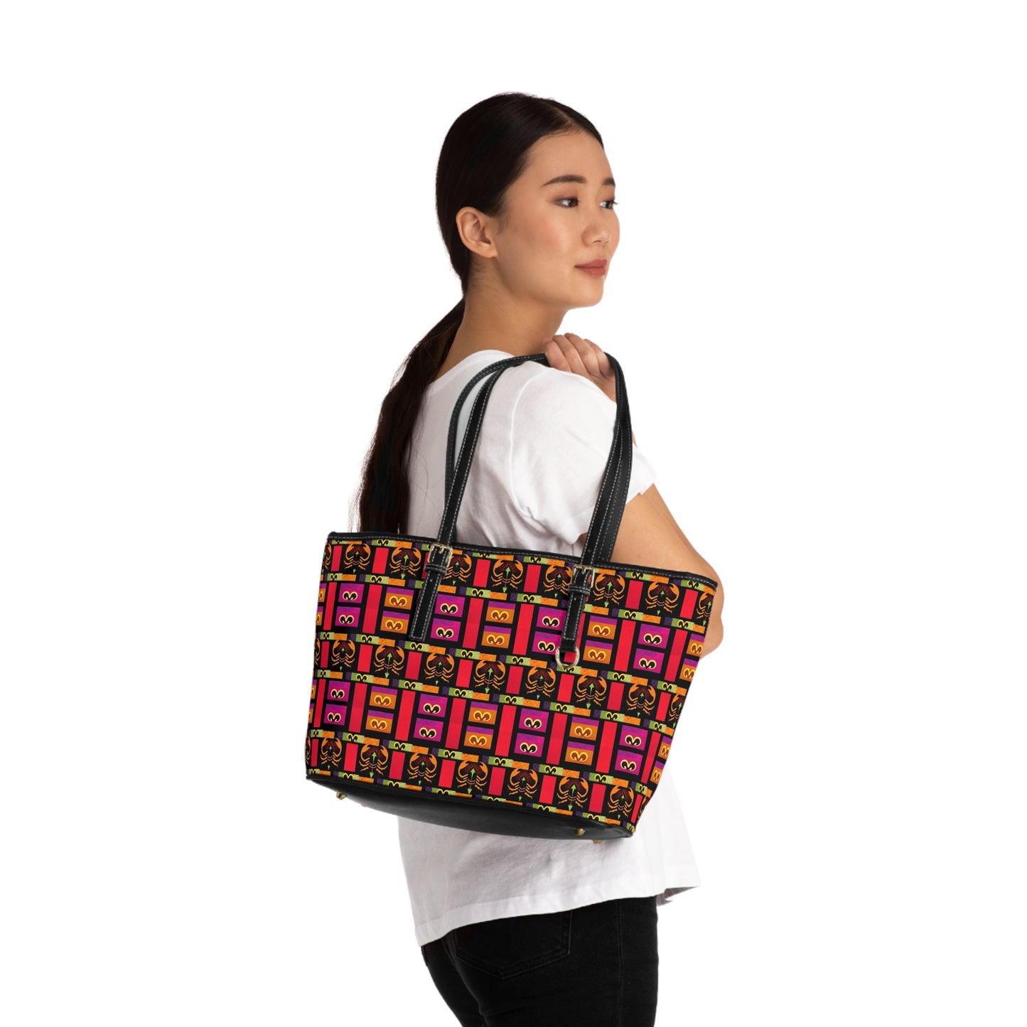 Leather Shoulder Bag, Scorpio, Zodiac v3, Shapes Pattern