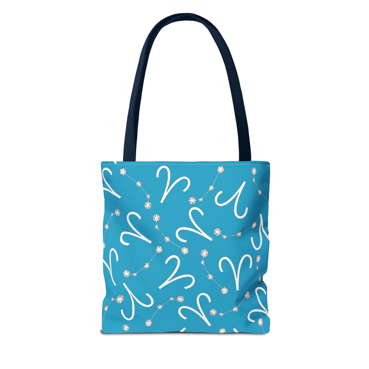 Tote Bag, Aries Zodiac Sign, AOP, (Turquoise, White)