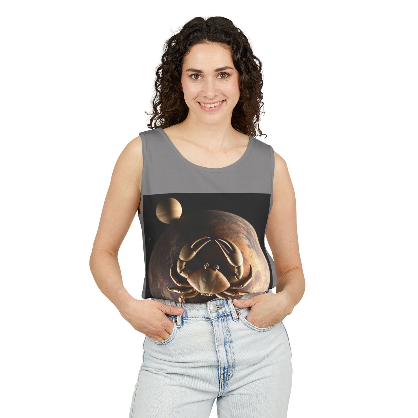 Unisex Garment-Dyed, Tank Top, Cancer Design, Planet Crab v1, 100% US cotton