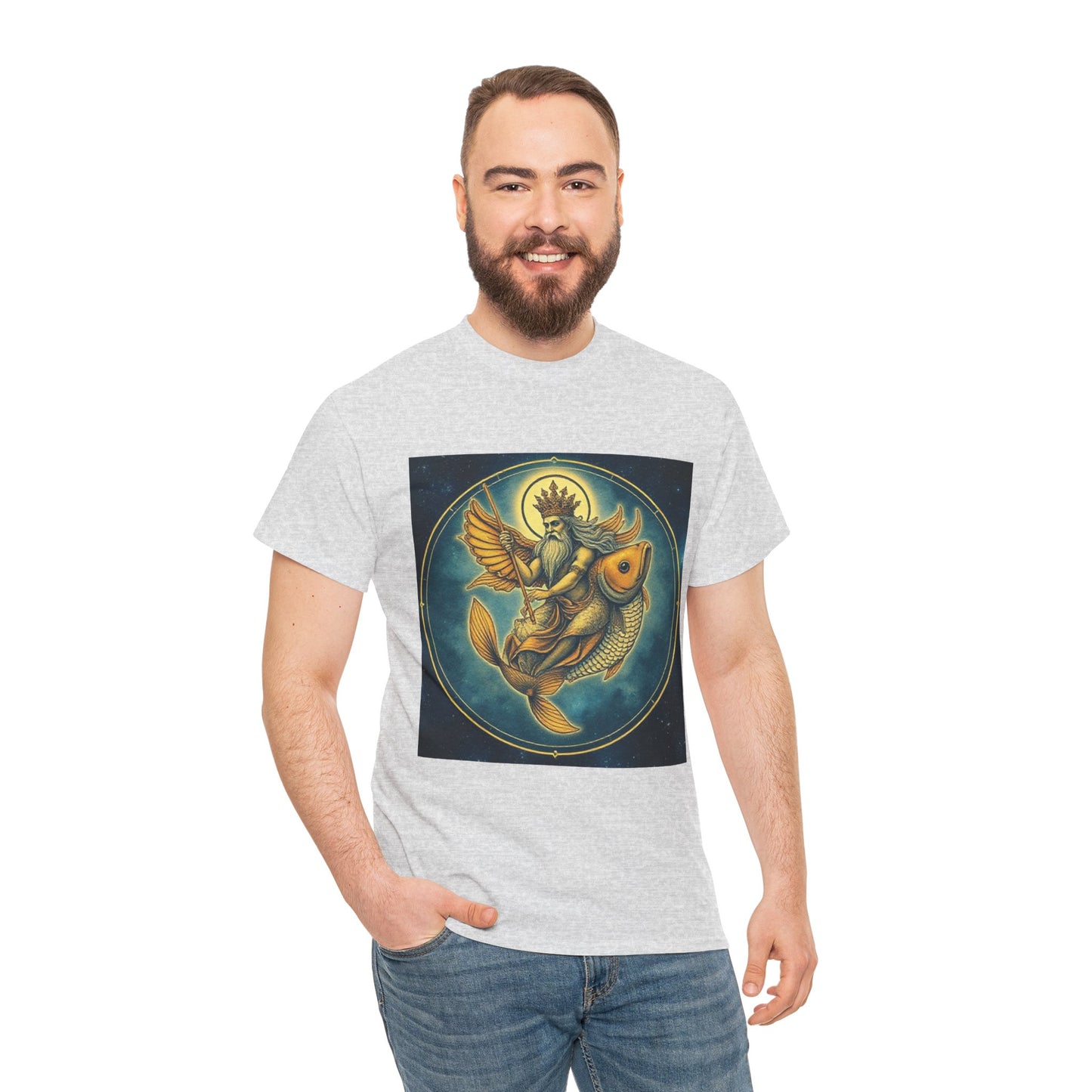 Unisex Heavy Cotton T-Shirt, Pisces King. Zodiac Design