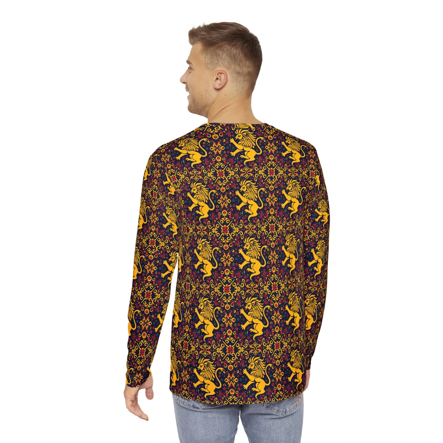 Men's Long Sleeve Shirt, (AOP), Leo, Zodiac v4, Pattern
