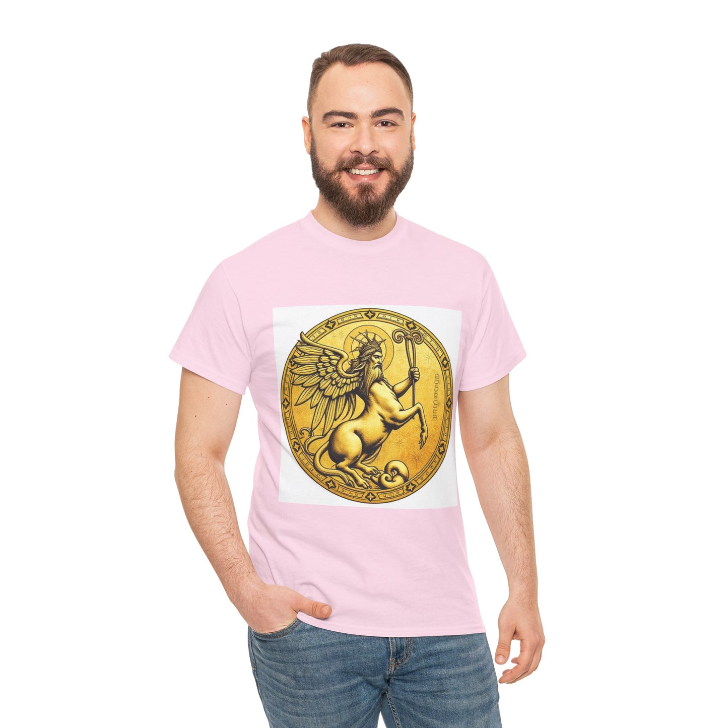 Unisex Heavy Cotton T-Shirt, Golden Angel Coin v1, Virgo Zodiac Design