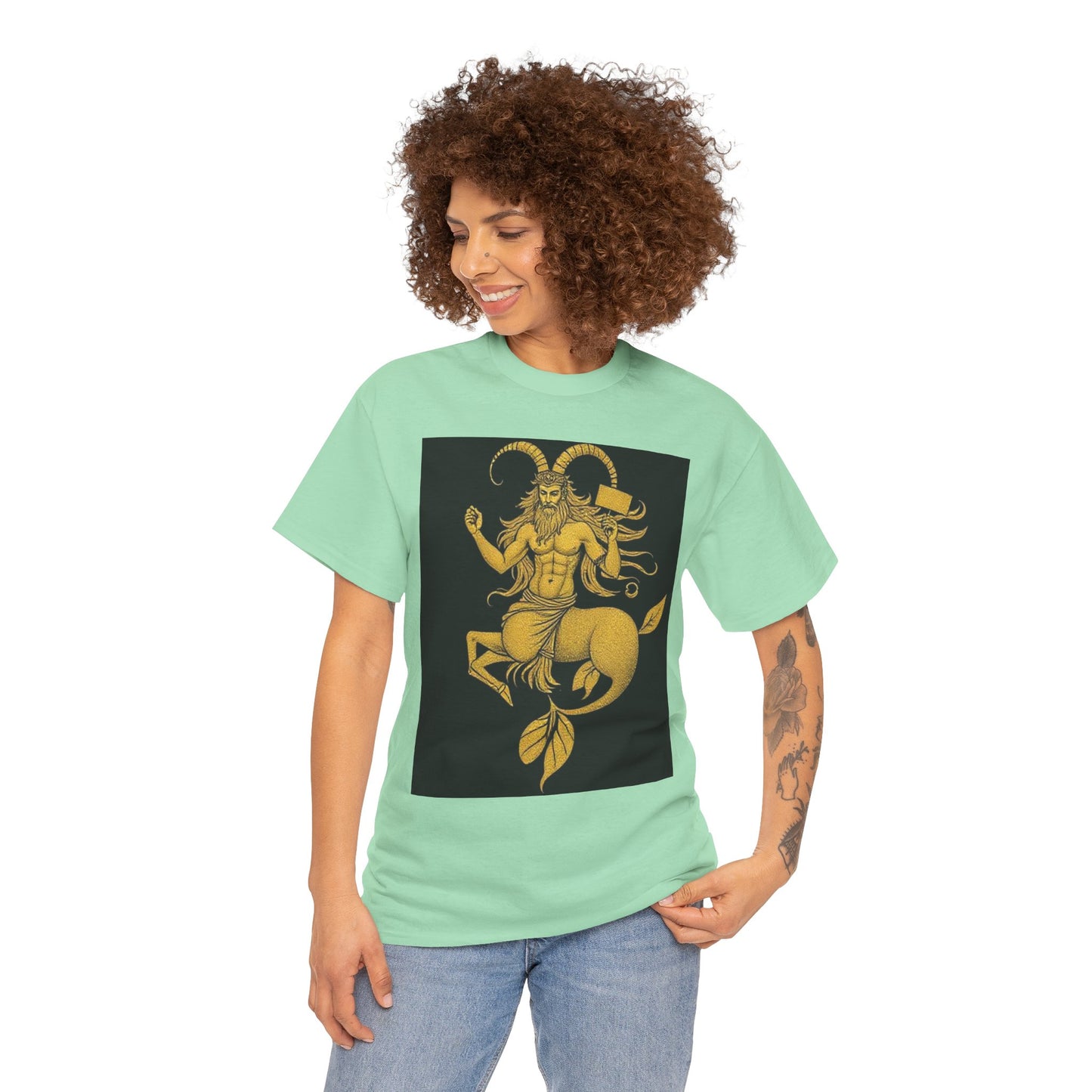 Unisex Heavy Cotton T-Shirt, Capricorn God, Zodiac Design