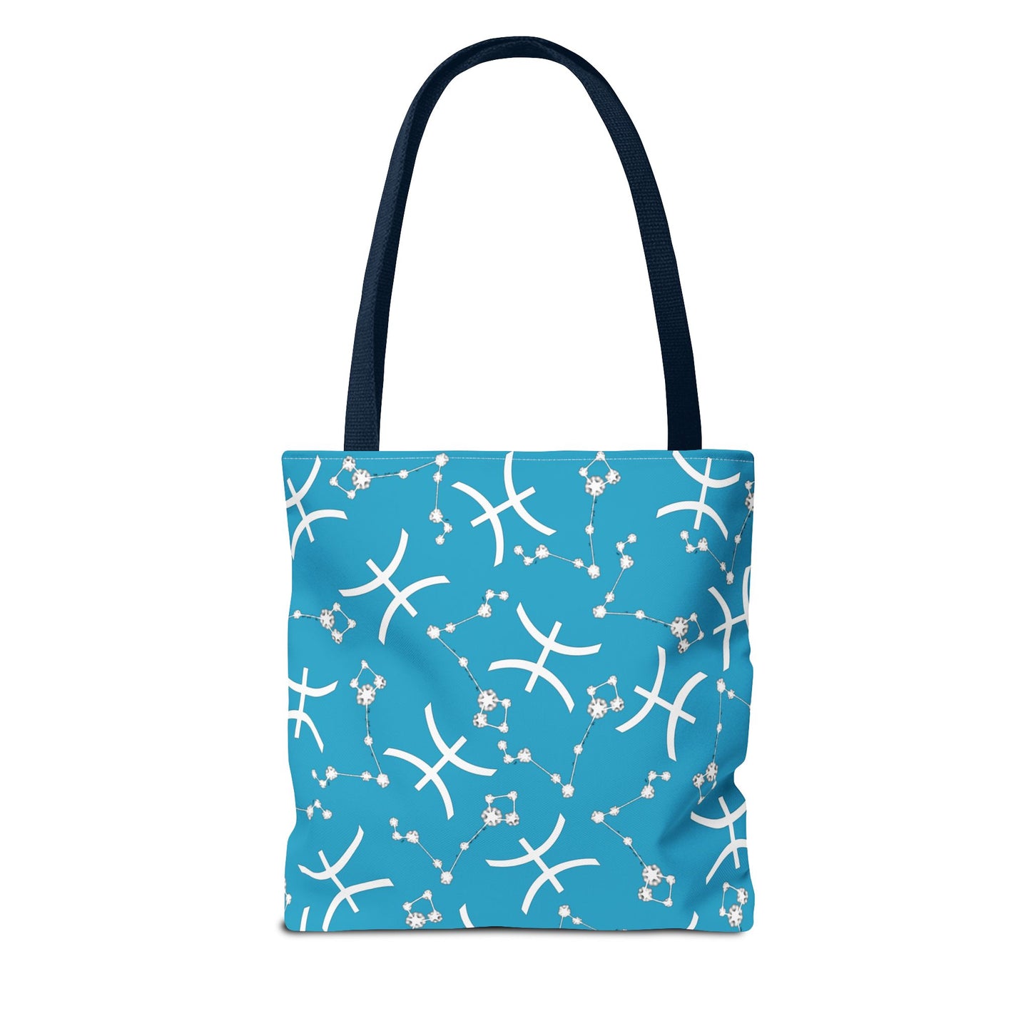 Tote Bag, Pisces Zodiac Sign, AOP, (Turquoise, White)