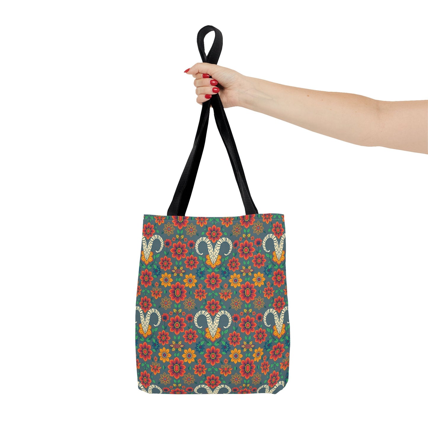 Tote Bag, (AOP), Aries, Zodiac v1, Flower Pattern