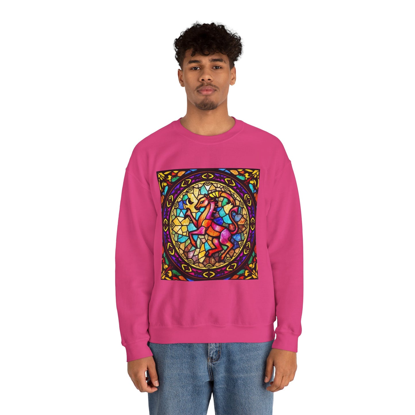 Unisex Heavy Blend™ Crewneck Sweatshirt, Glass, Aries Zodiac Design