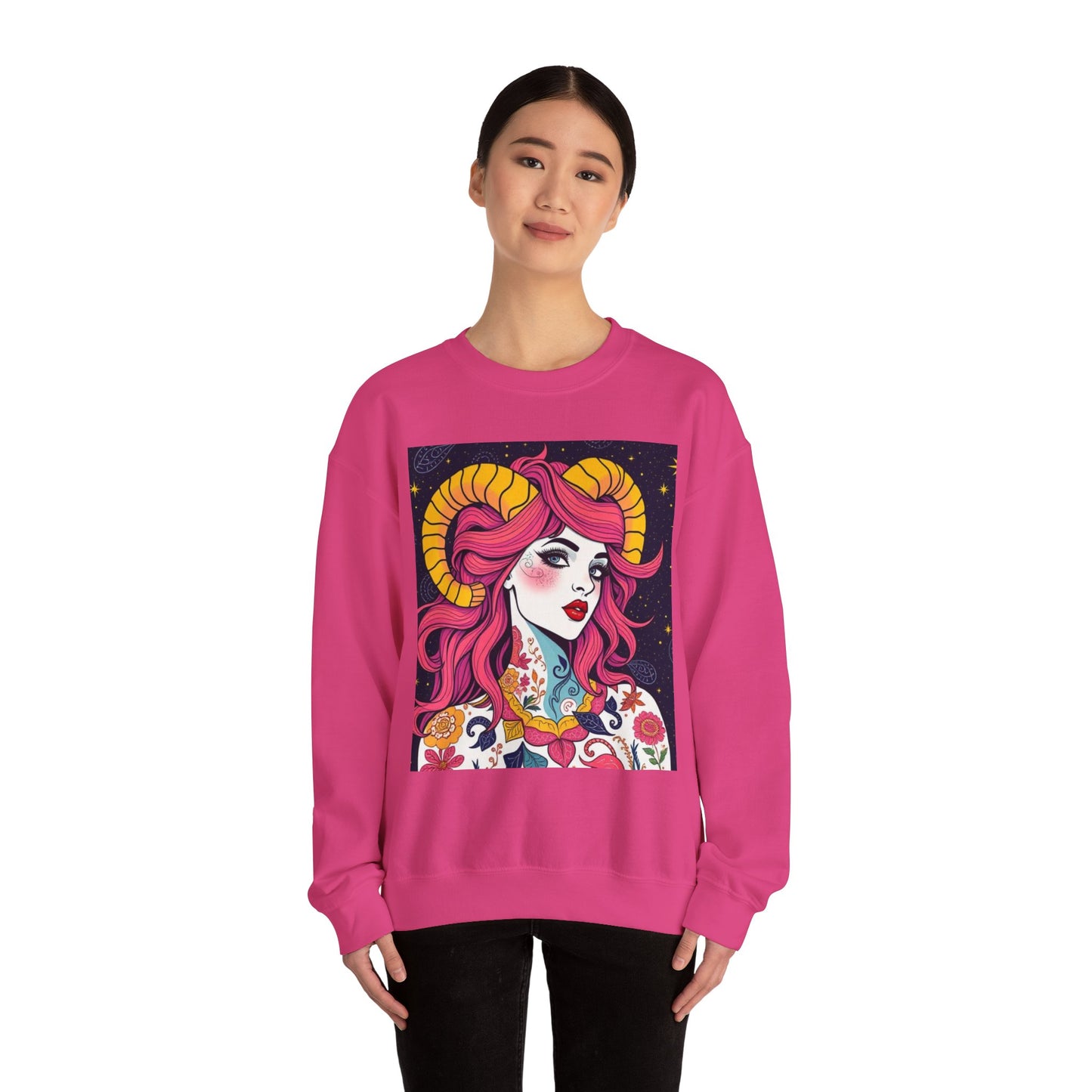Unisex Heavy Blend™ Crewneck Sweatshirt, Aries, Zodiac, Sexy Pattern