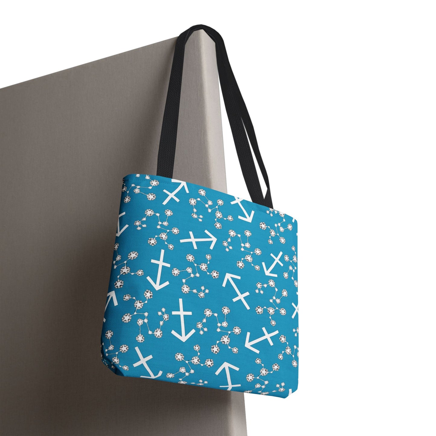 Tote Bag, Sagittarius Zodiac Sign, AOP, (Turquoise, White Print)