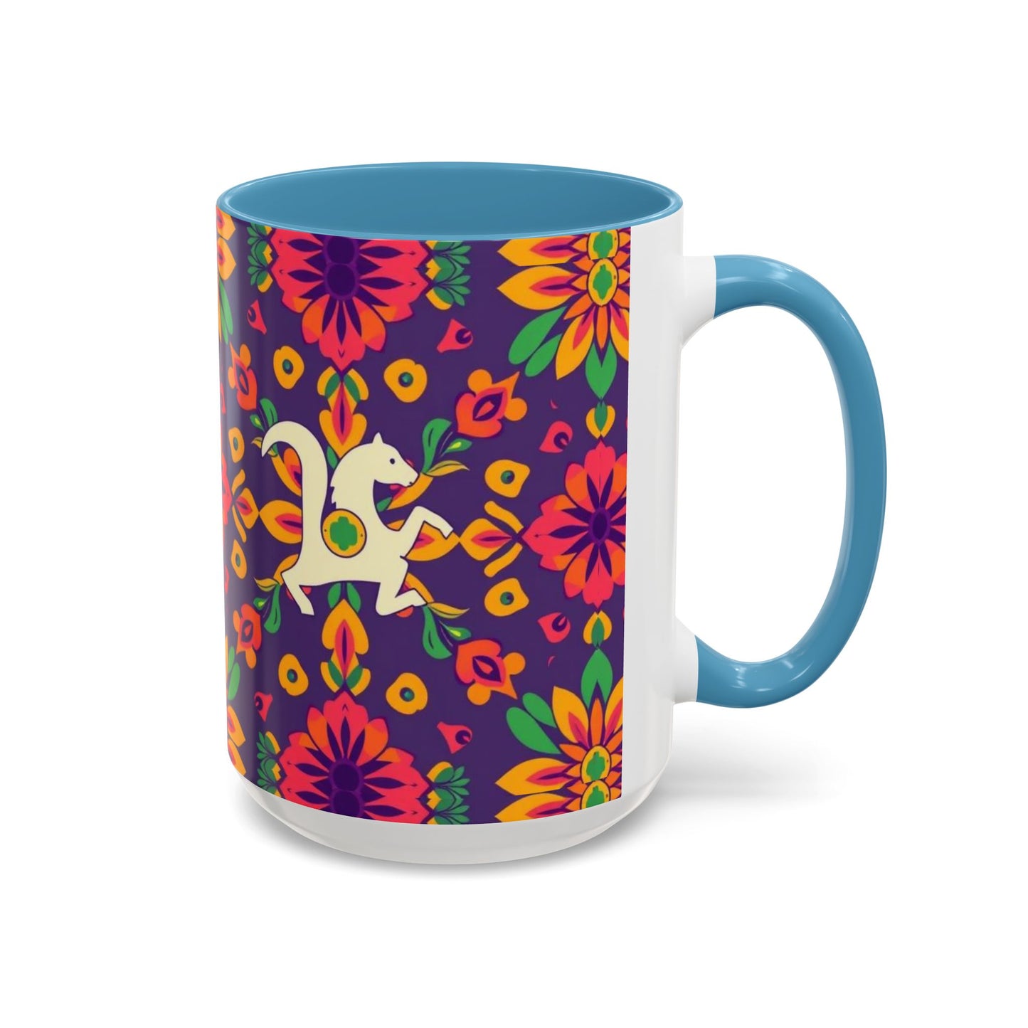 Accent Coffee Mug, Aquarius, Zodiac v2, Flower Pattern, (11, 15oz)