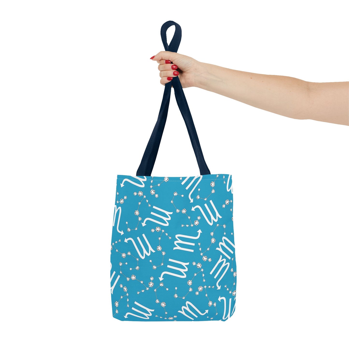Tote Bag, Scorpio Zodiac Sign, AOP, (Turquoise, White)