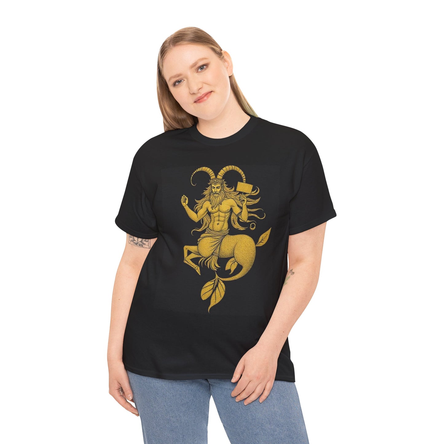 Unisex Heavy Cotton T-Shirt, Capricorn God, Zodiac Design