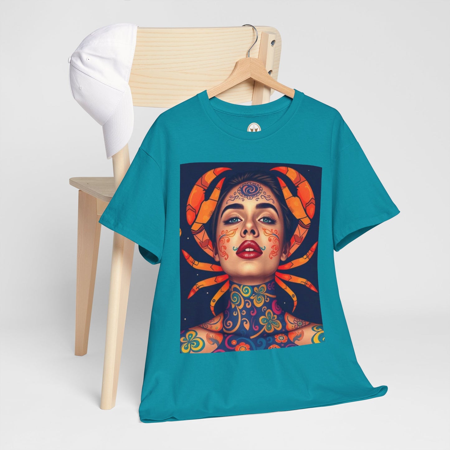 Unisex Heavy Cotton T-Shirt, Cancer, Zodiac v2, Sexy Art