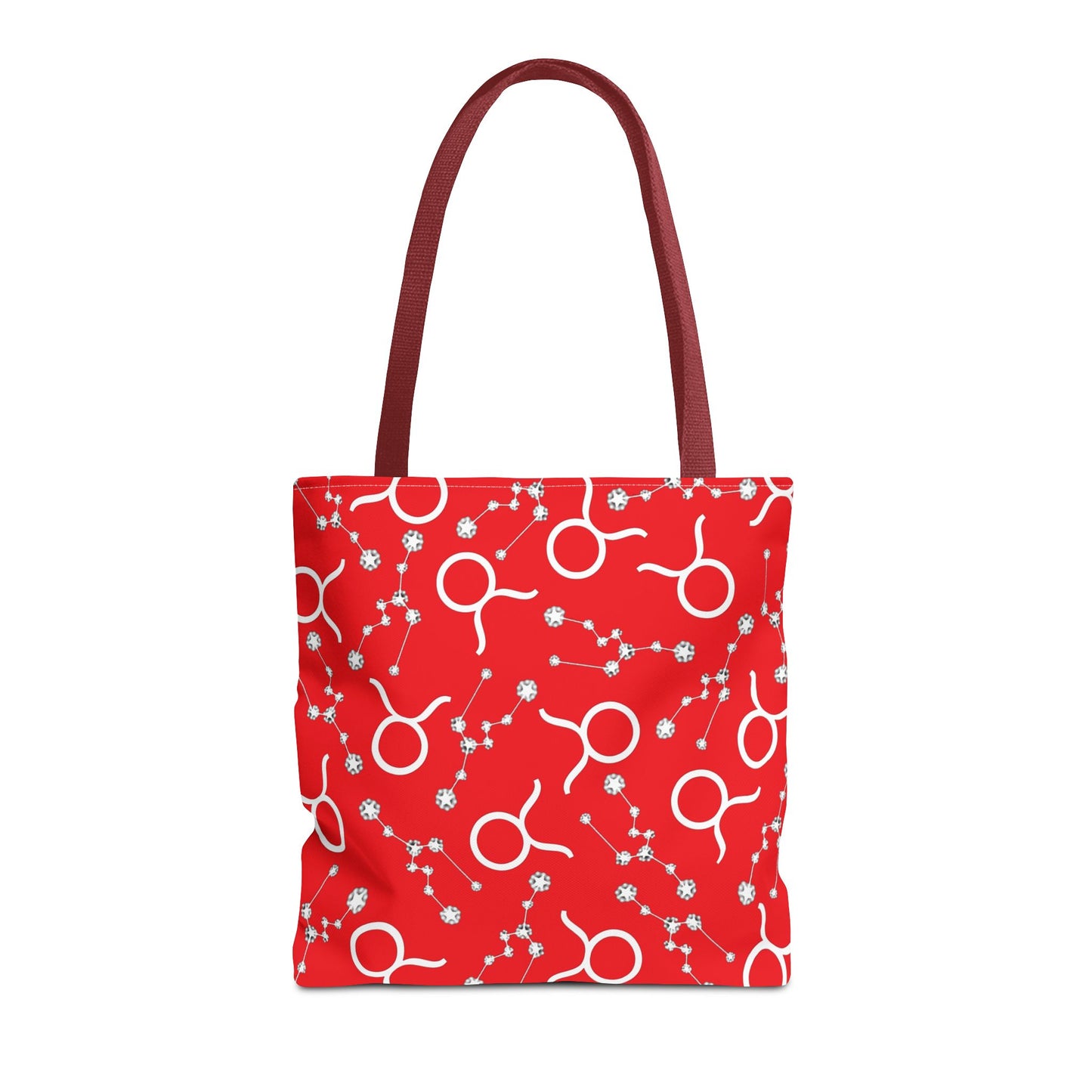 Tote Bag, Taurus Zodiac Sign, AOP, (Red, White)