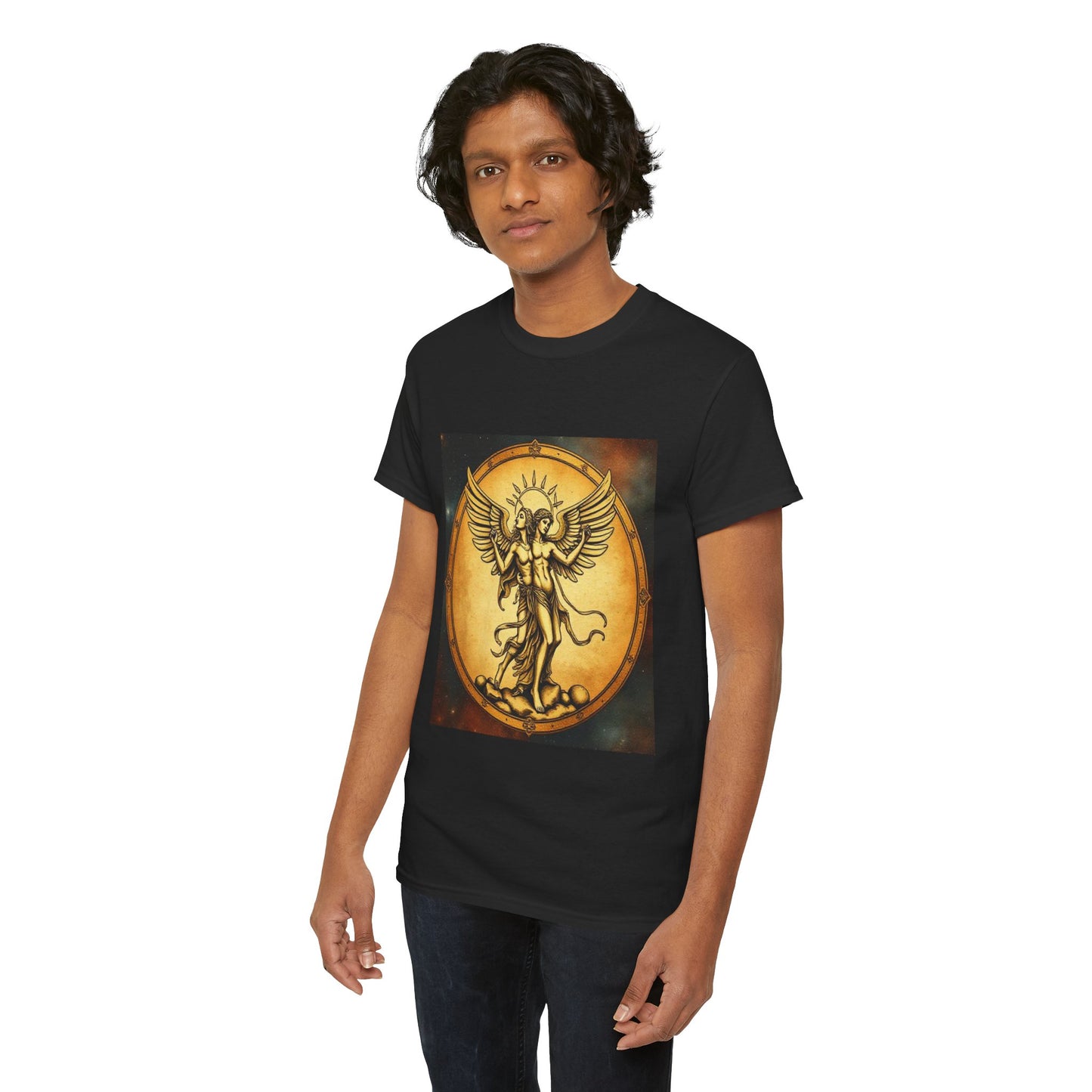 Unisex Heavy Cotton T-Shirt, Twin Angel v1, Gemini Zodiac Design