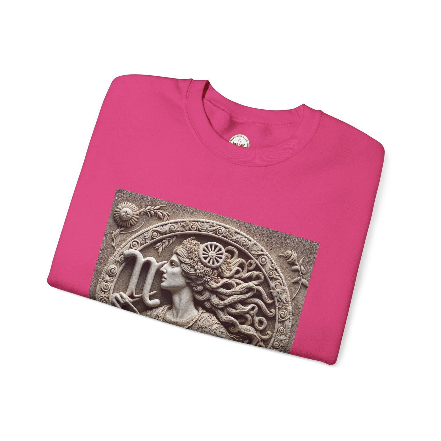 Unisex Heavy Blend™ Crewneck Sweatshirt, Stone Carving, Virgo Zodiac Design