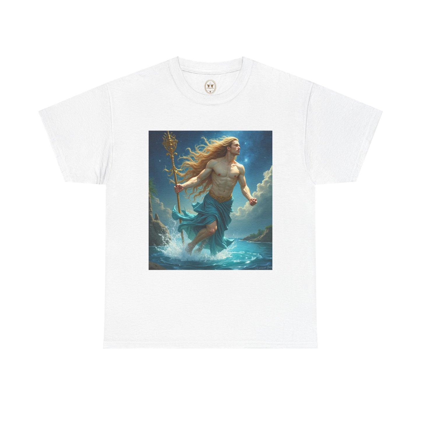 Unisex Heavy Cotton T-Shirt, Aquarius God 4v, Zodiac Design