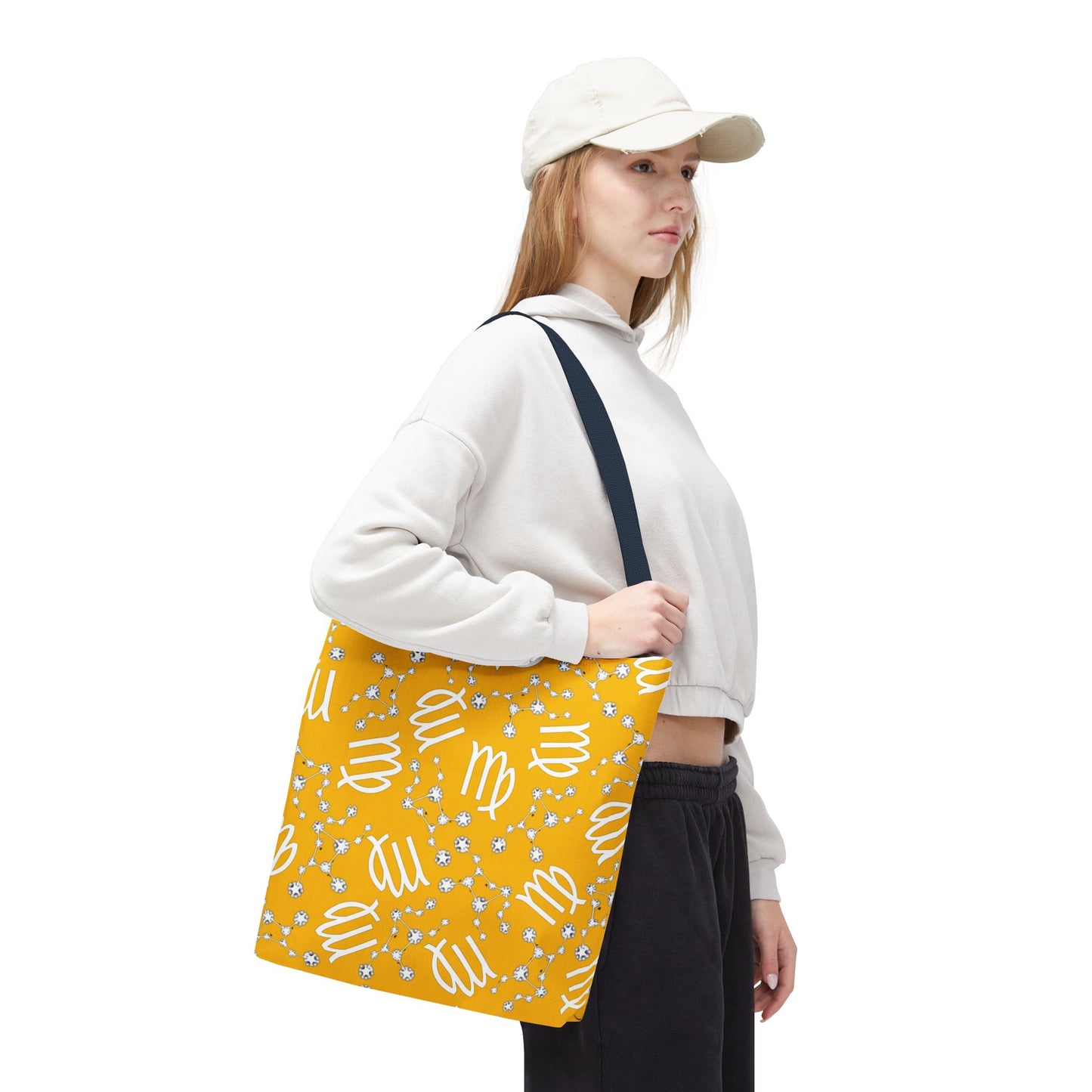 Tote Bag, Virgo Zodiac Sign, AOP, (Yellow White)