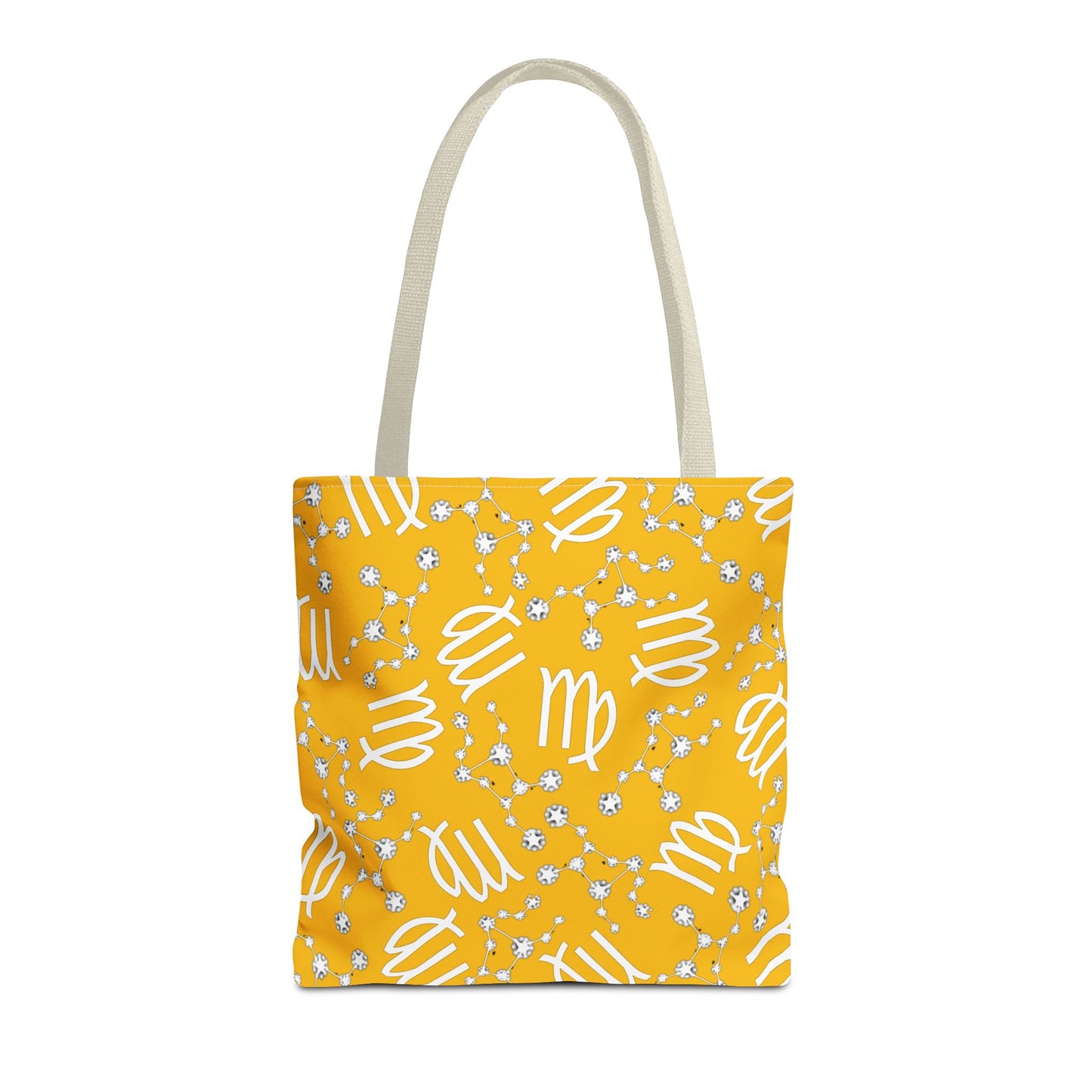Tote Bag, Virgo Zodiac Sign, AOP, (Yellow White)