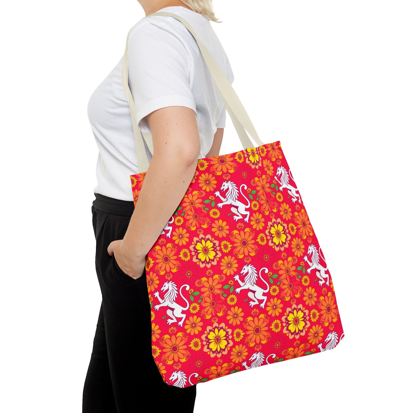 Tote Bag (AOP), Leo, Zodiac, Flower Pattern