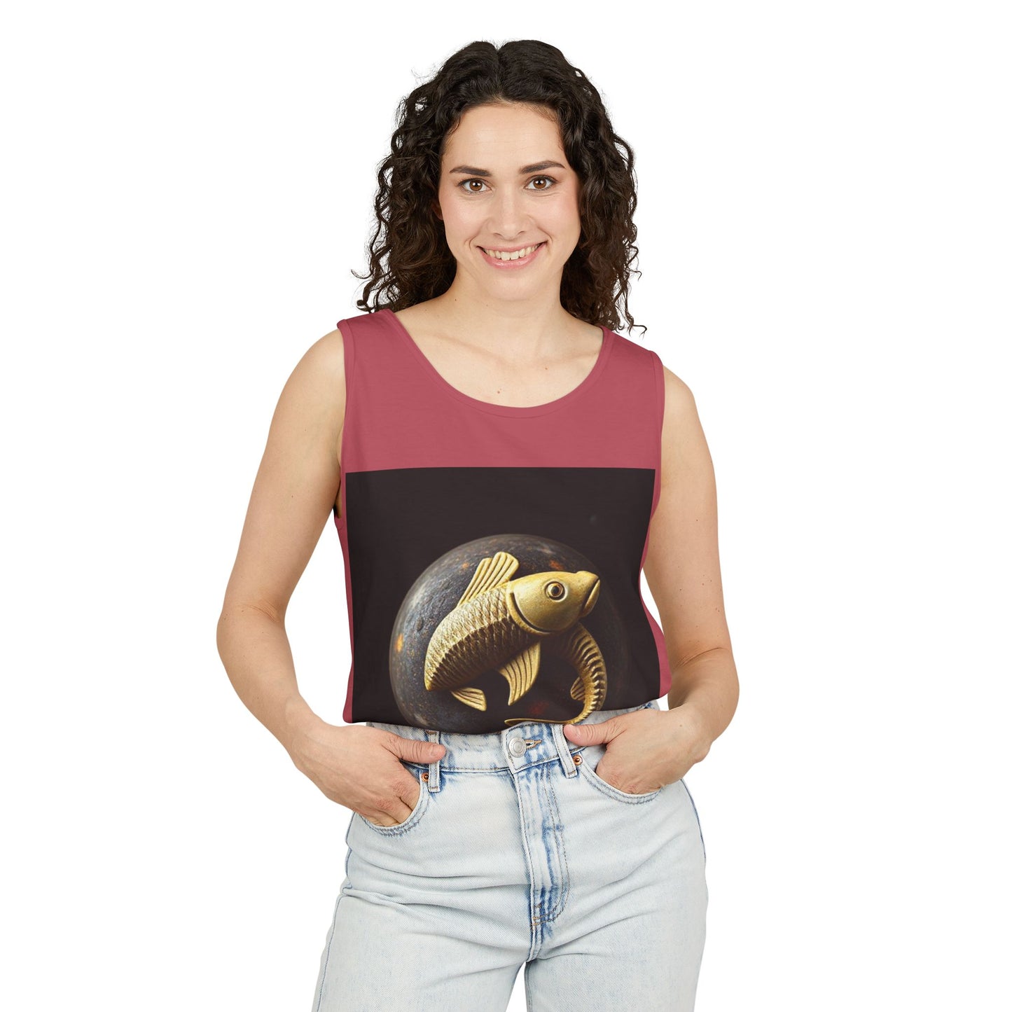 Unisex Garment-Dyed, Tank Top, Pisces Design, Space Animal v1, 100% US cotton