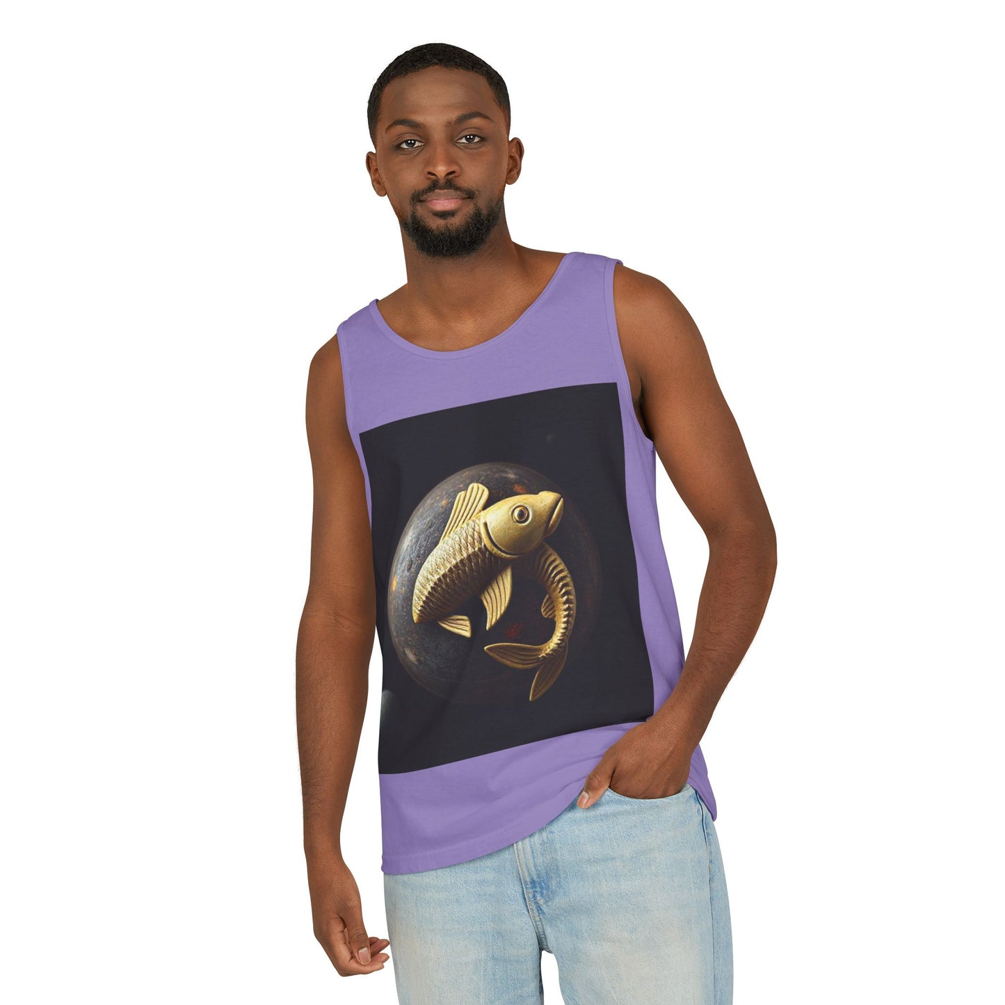 Unisex Garment-Dyed, Tank Top, Pisces Design, Space Animal v1, 100% US cotton
