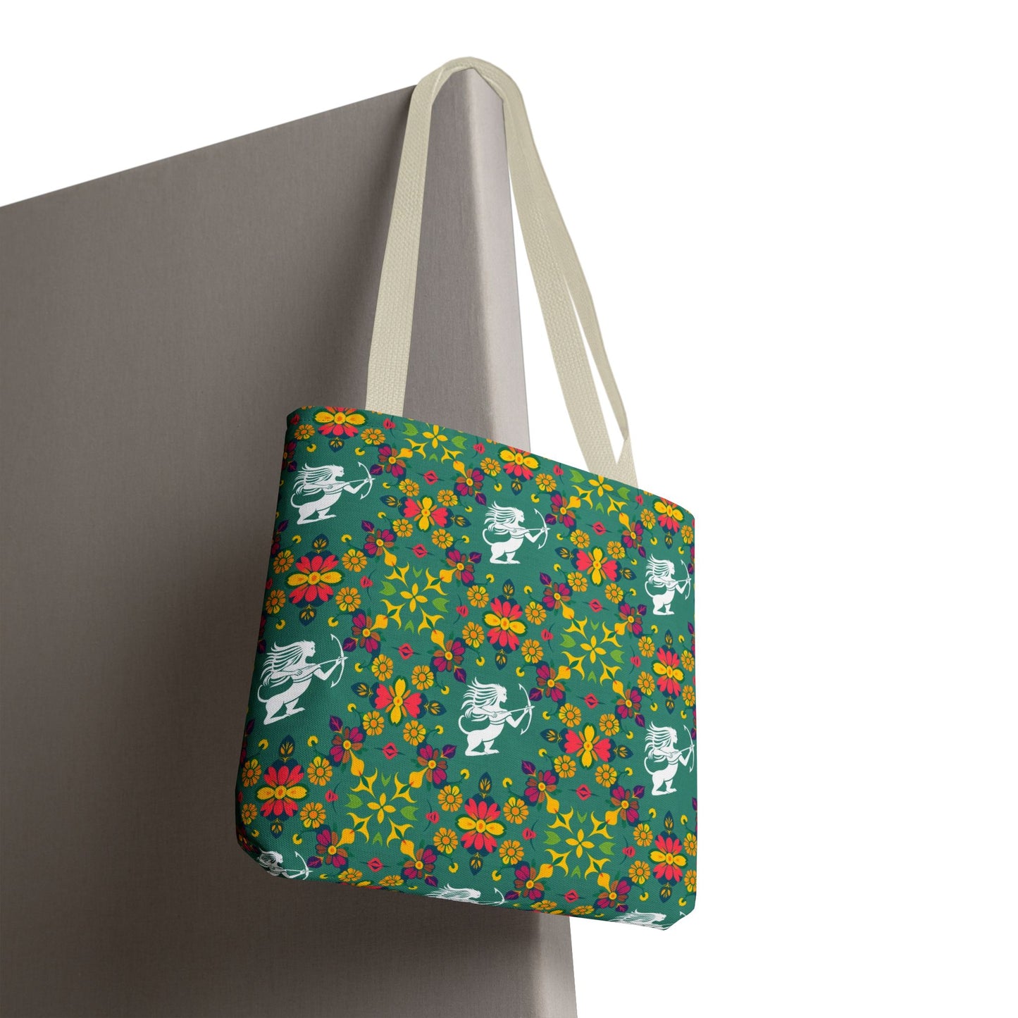 Tote Bag, (AOP), Sagittarius, Zodiac v6, Flower Pattern