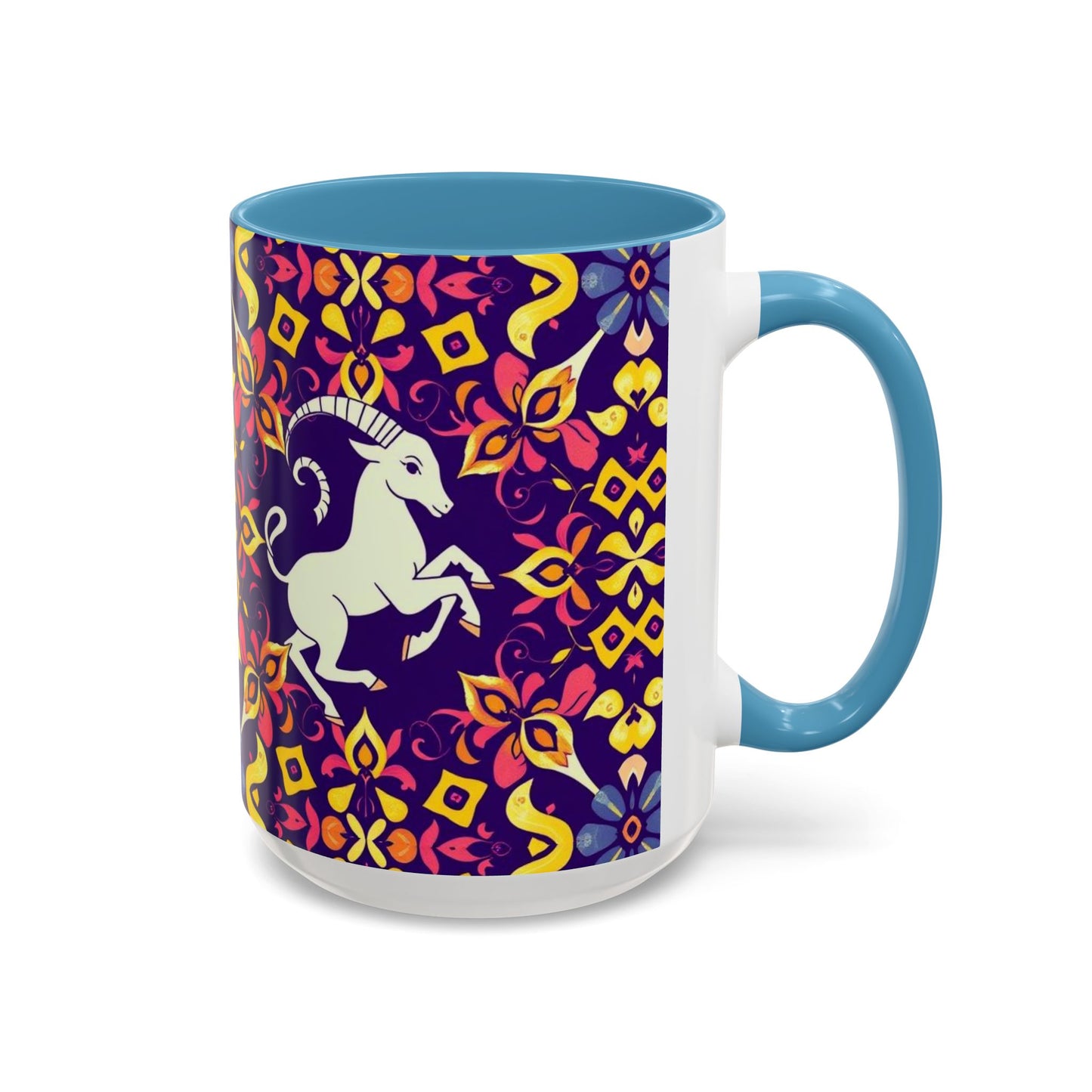 Accent Coffee Mug, Capricorn, Zodiac v1, Flower Pattern, (11, 15oz)
