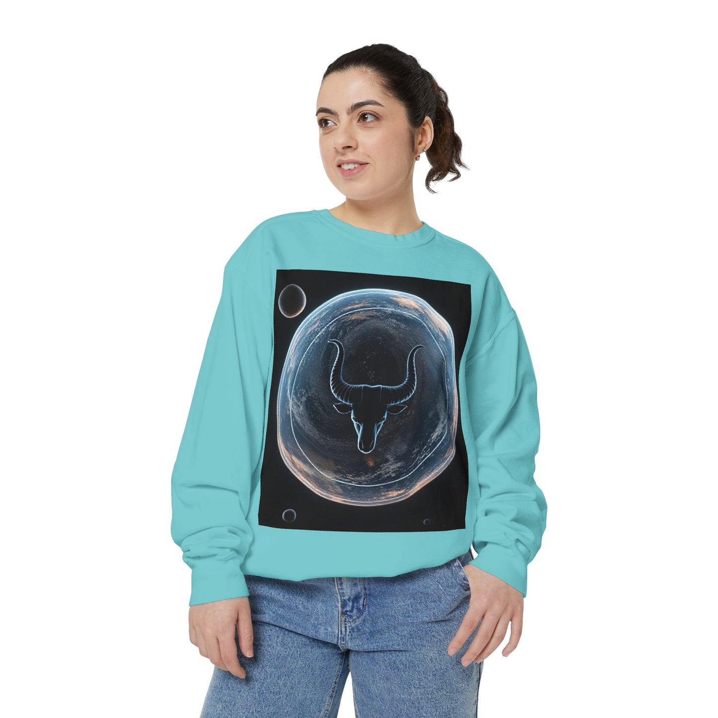 Garment-Dyed Sweatshirt, Unisex, Space Animal Design, Taurus