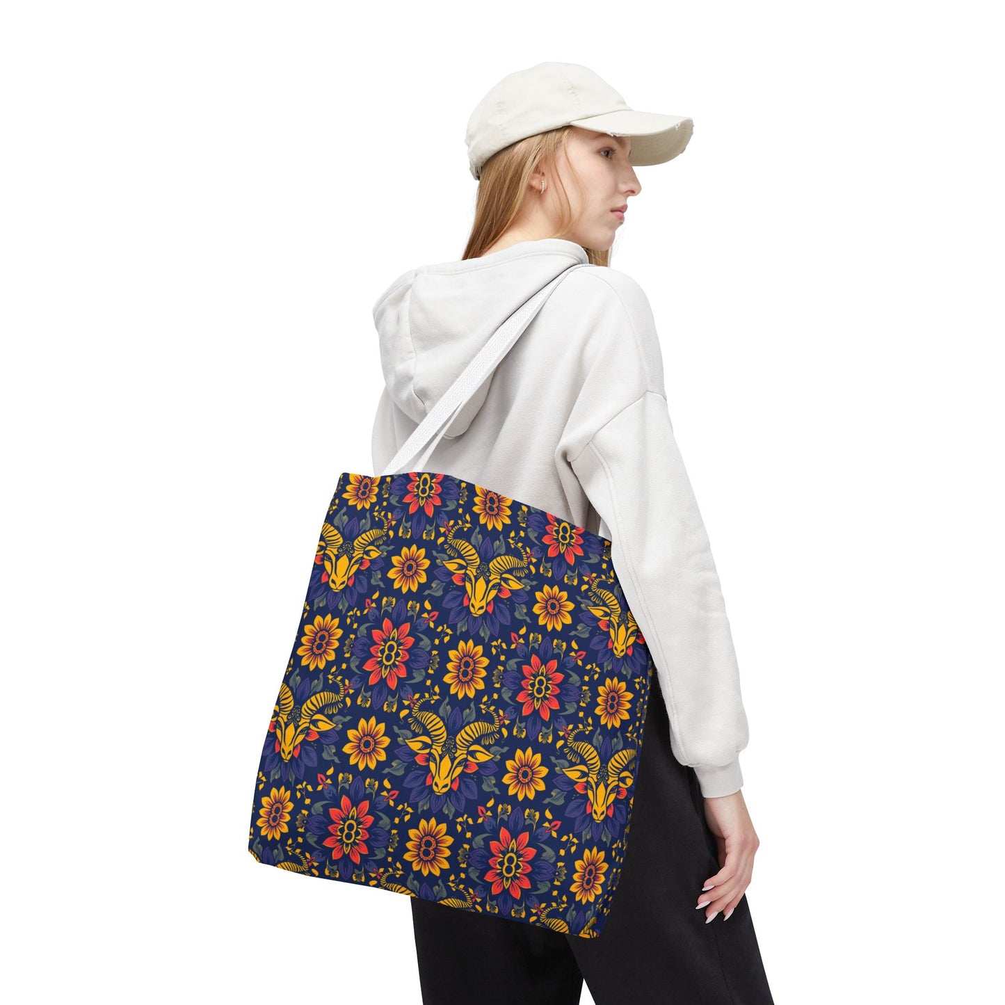 Tote Bag, (AOP), Taurus, Zodiac v3, Flower Pattern