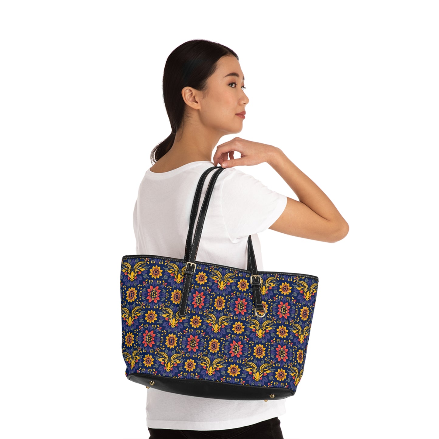 Leather Shoulder Bag, Taurus, Zodiac, Flower Pattern