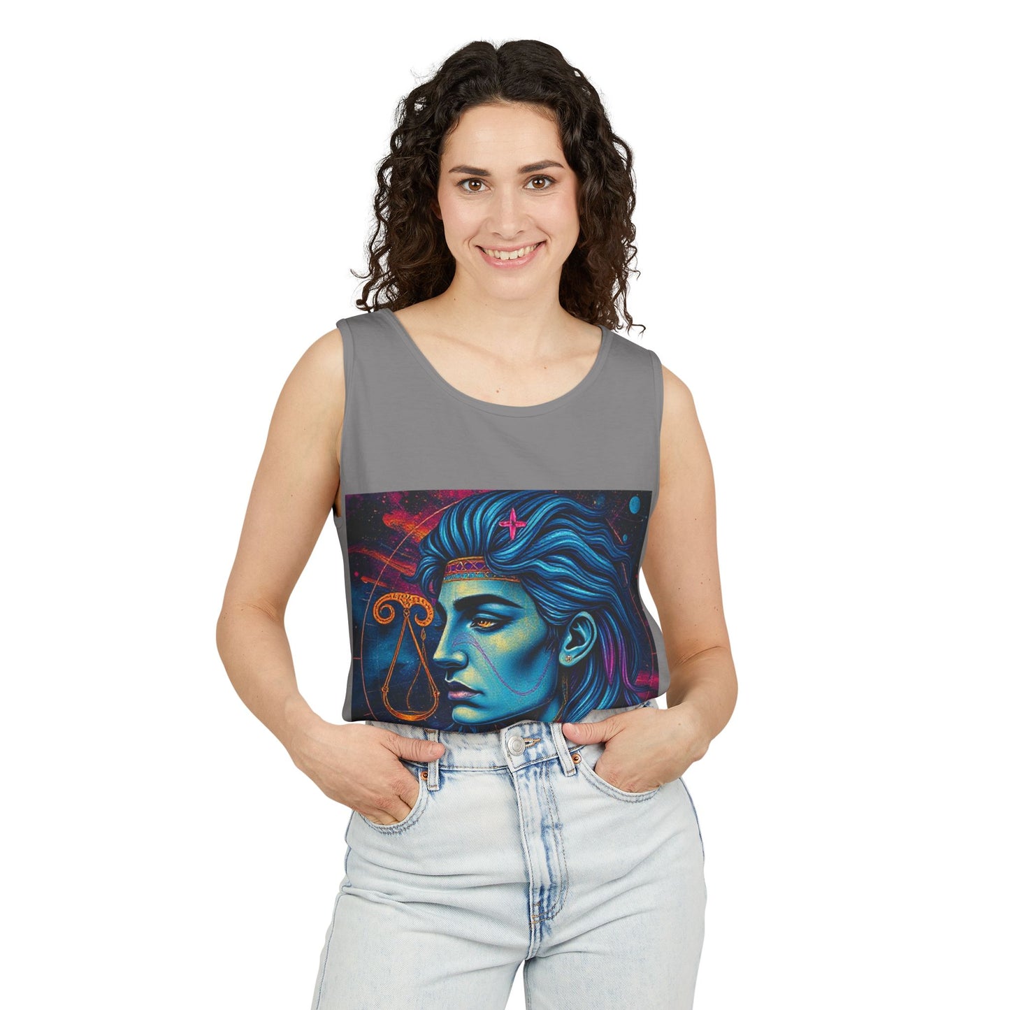 Unisex Garment-Dyed, Tank Top, Libra Design, Pop Art v1, 100% US cotton