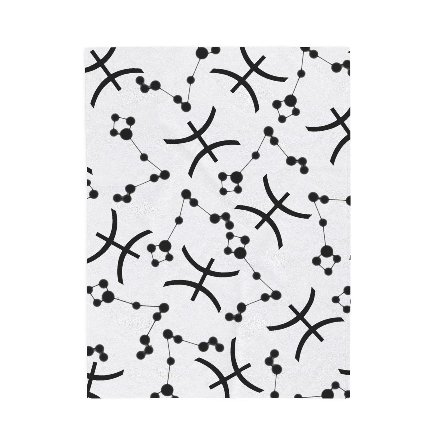 Velveteen Plush Blanket, Pisces Zodiac Sign, Constellation & Symbol, White, 100% polyester