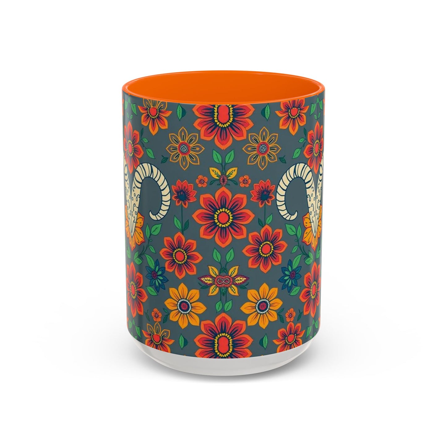 Accent Coffee Mug, Aries, Zodiac v4, Flower Pattern, (11, 15oz)
