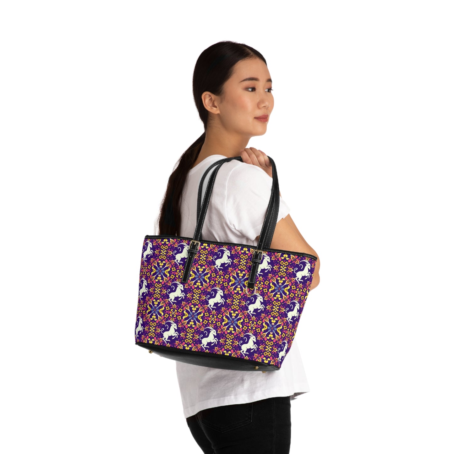 Leather Shoulder Bag, Capricorn, Zodiac v2, Flower Pattern
