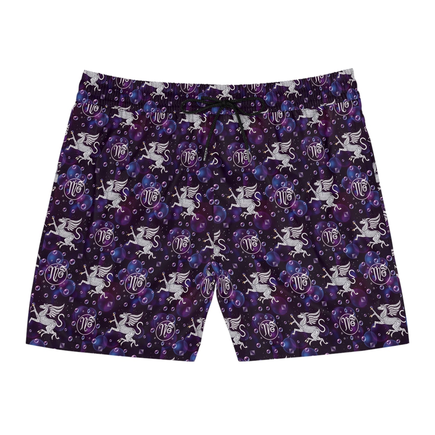 Men's Mid-Length Swim Shorts, (AOP), Virgo, Zodiac, Bubble Pattern