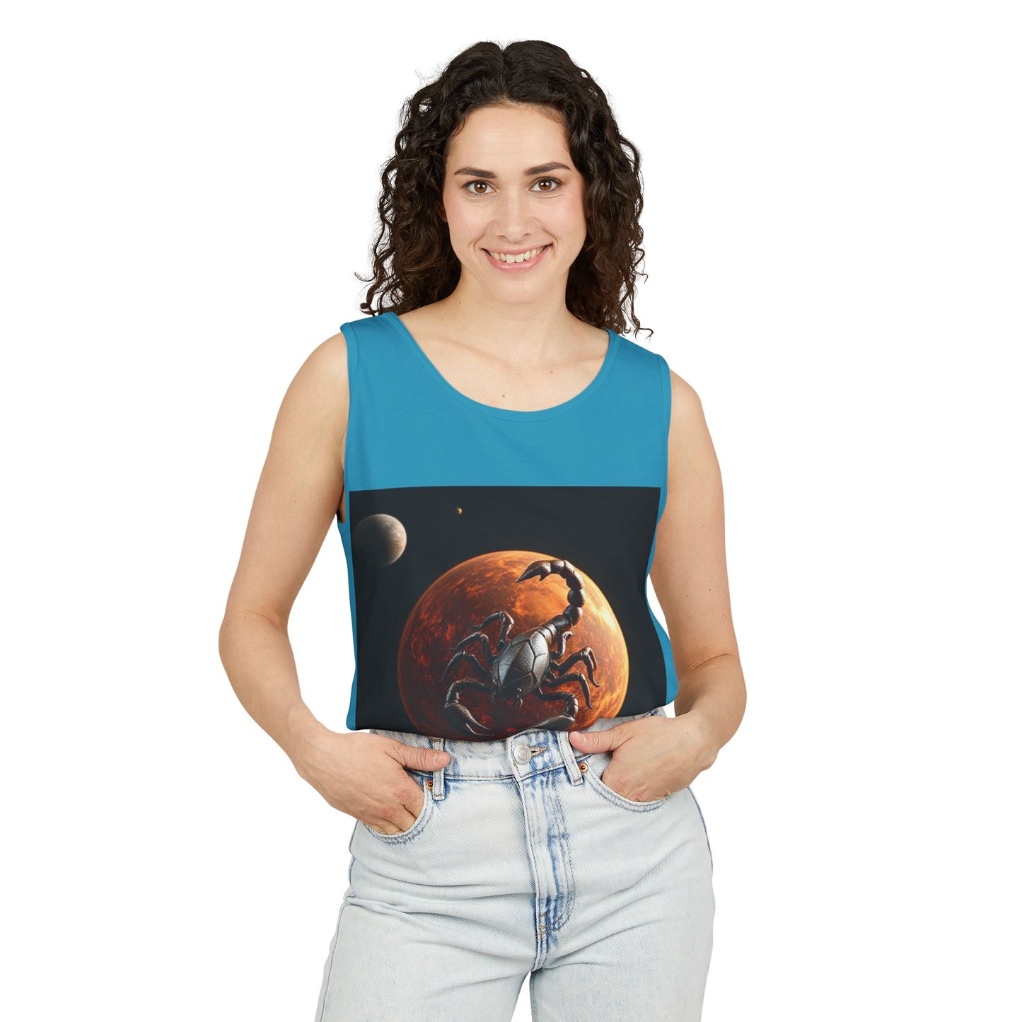 Unisex Garment-Dyed, Tank Top, Scorpio Design, Planet Symbol, 100% US cotton