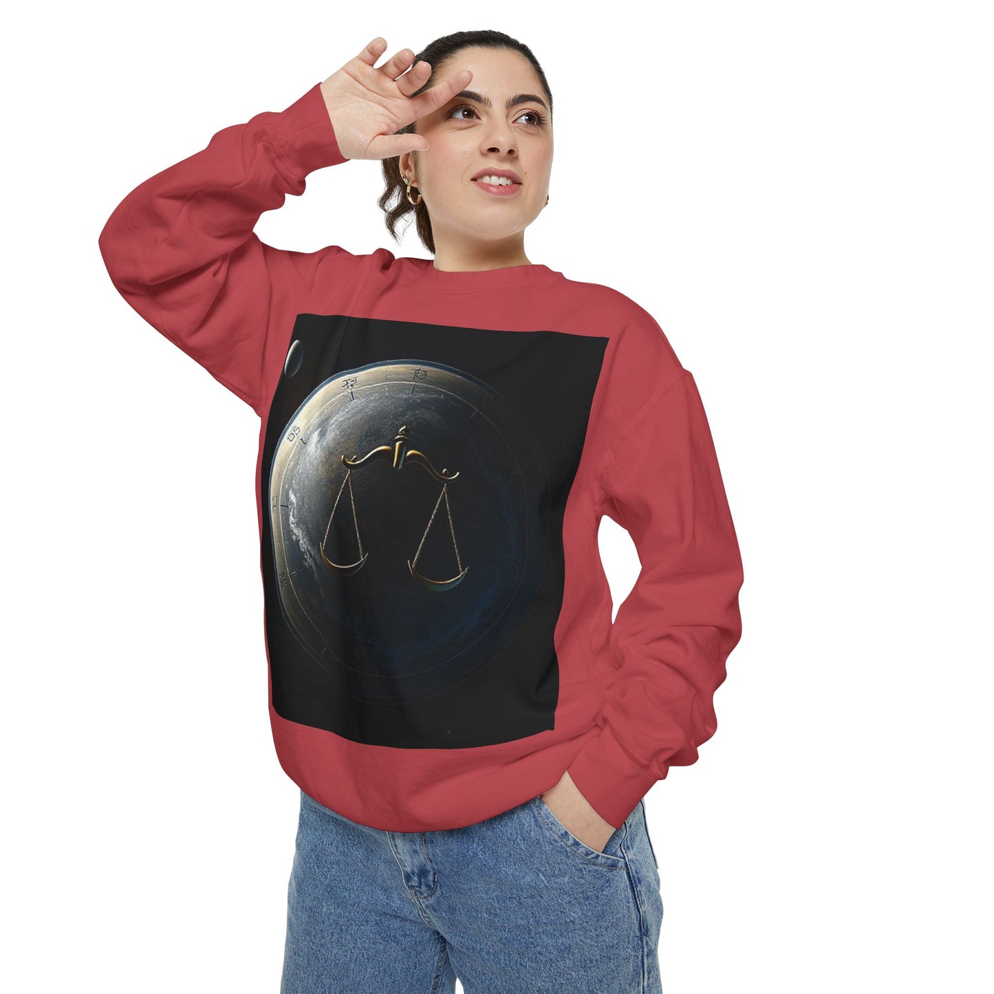 Garment-Dyed Sweatshirt, Unisex, Space Animal Design, Libra