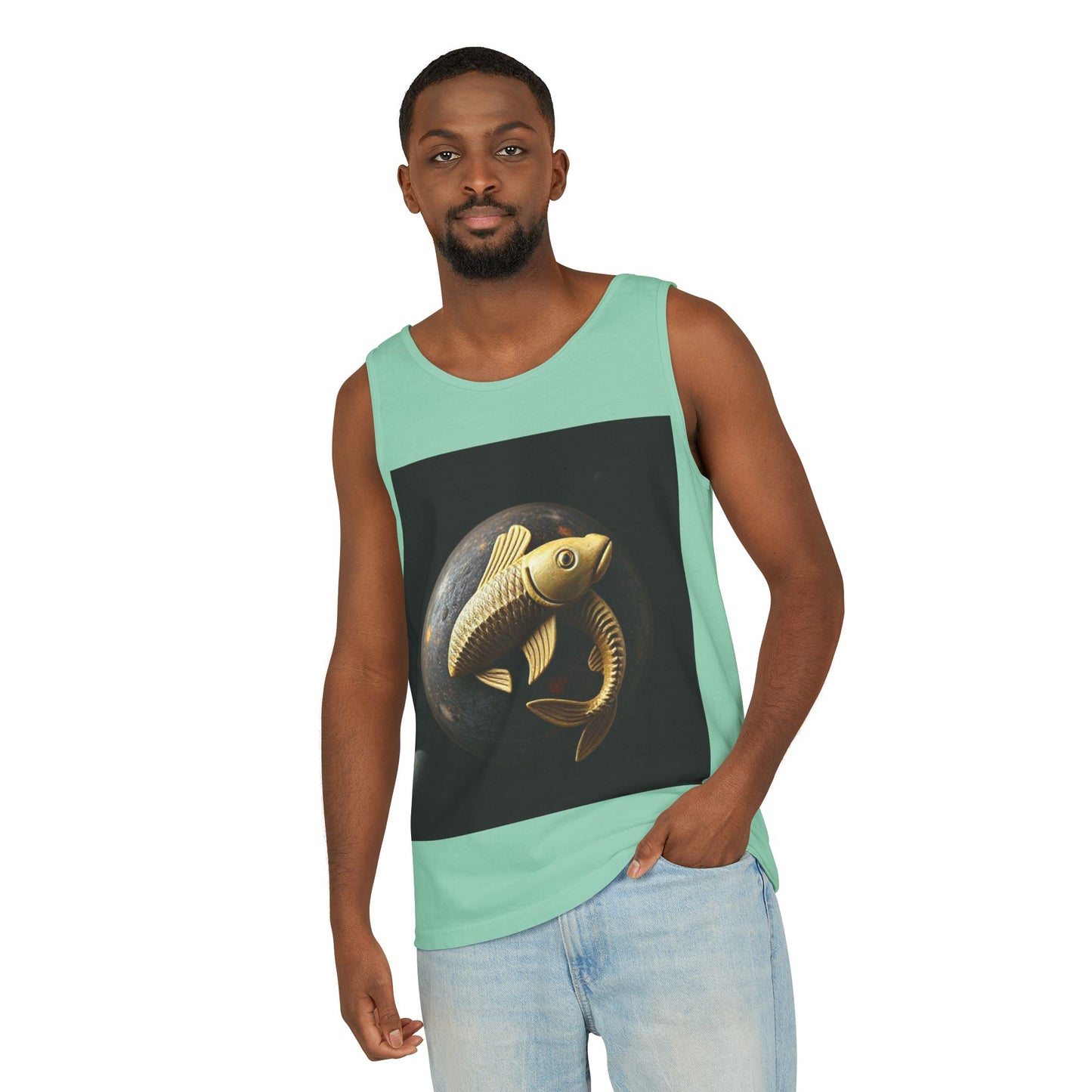 Unisex Garment-Dyed, Tank Top, Pisces Design, Space Animal v1, 100% US cotton