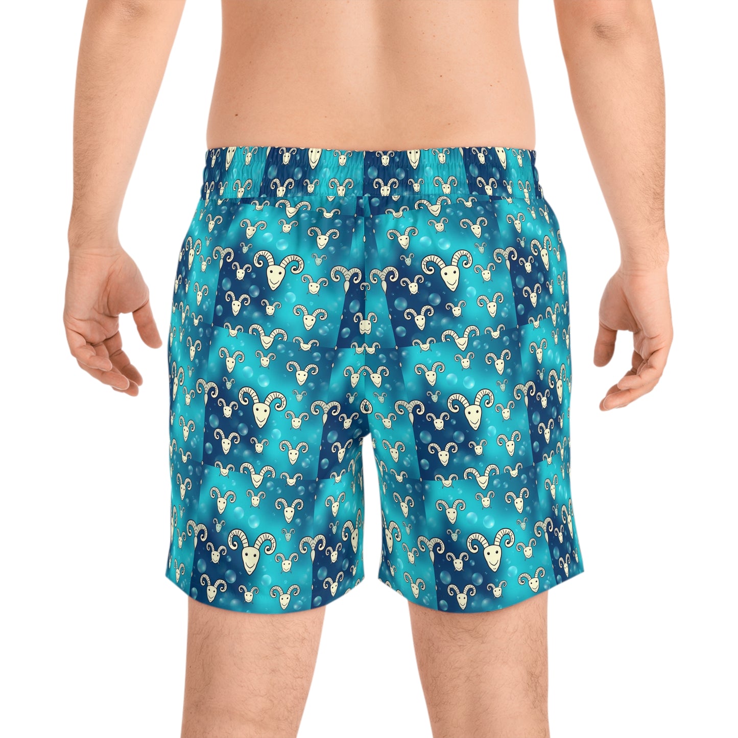 Men's Mid-Length Swim Shorts, (AOP), Aries, Zodiac v2, Bubble Pattern
