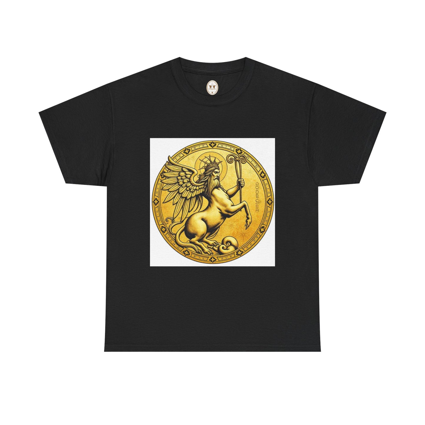 Unisex Heavy Cotton T-Shirt, Golden Angel Coin v1, Virgo Zodiac Design