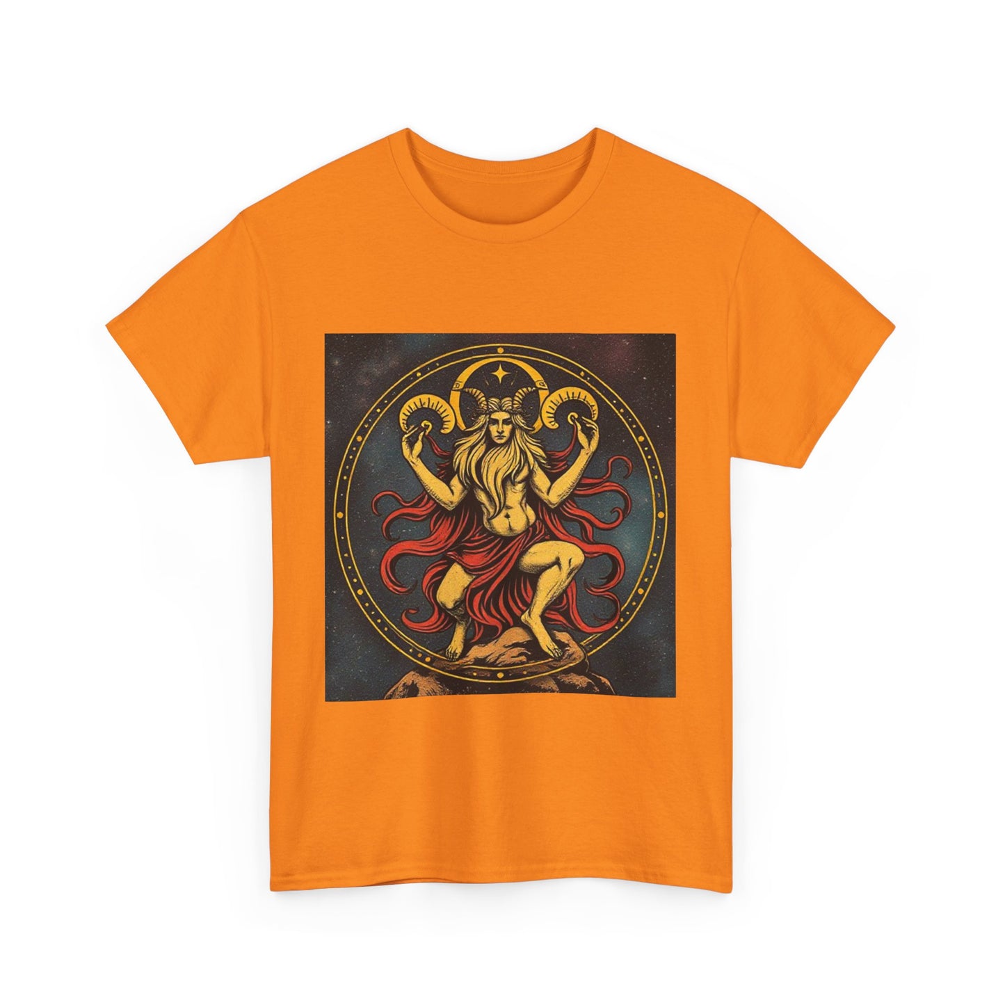 Unisex Heavy Cotton T-Shirt, Aries God 2v, Zodiac Design
