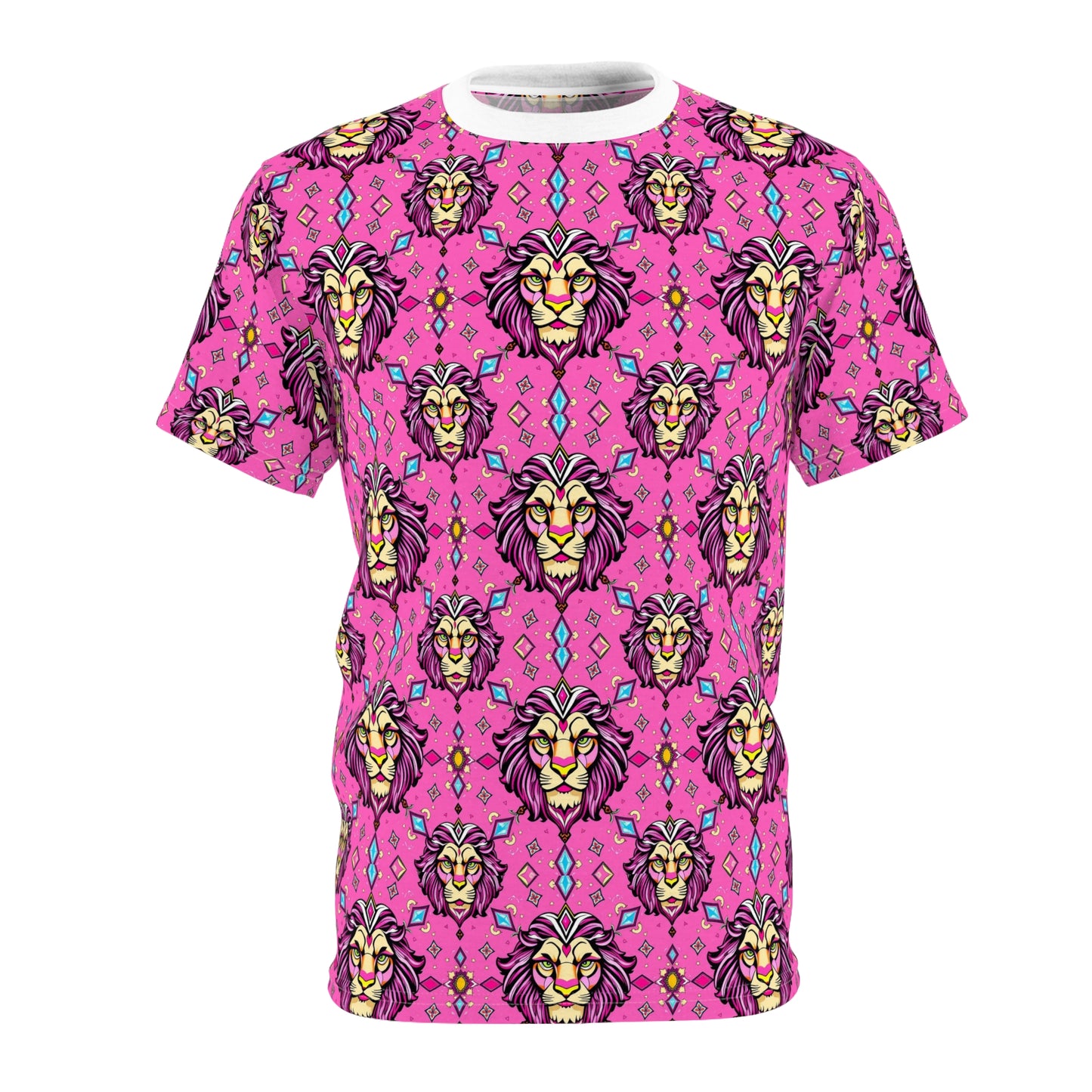 Unisex Cut & Sew T-Shirt, (AOP), Leo, Zodiac v3, Jewels Pattern