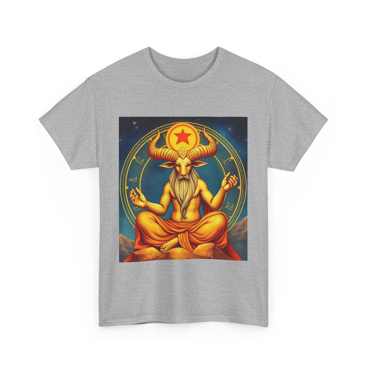 Unisex Heavy Cotton T-Shirt, Meditating Bull, Taurus Zodiac Design