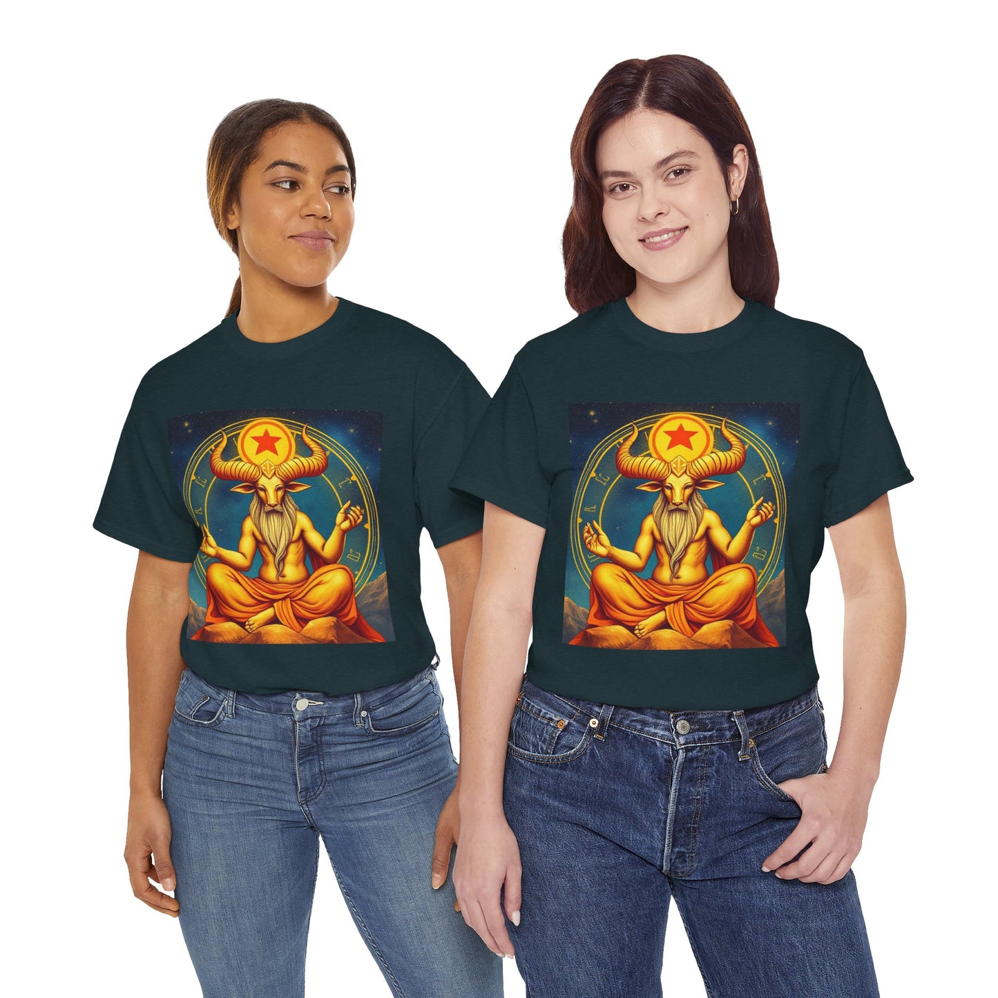Unisex Heavy Cotton T-Shirt, Meditating Bull, Taurus Zodiac Design