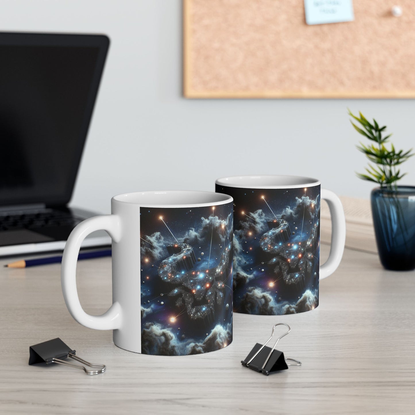 Ceramic Mug, (11oz, 15oz), Ceramic Coffee Mug, Space Bull, Smokey, Taurus Zodiac Design