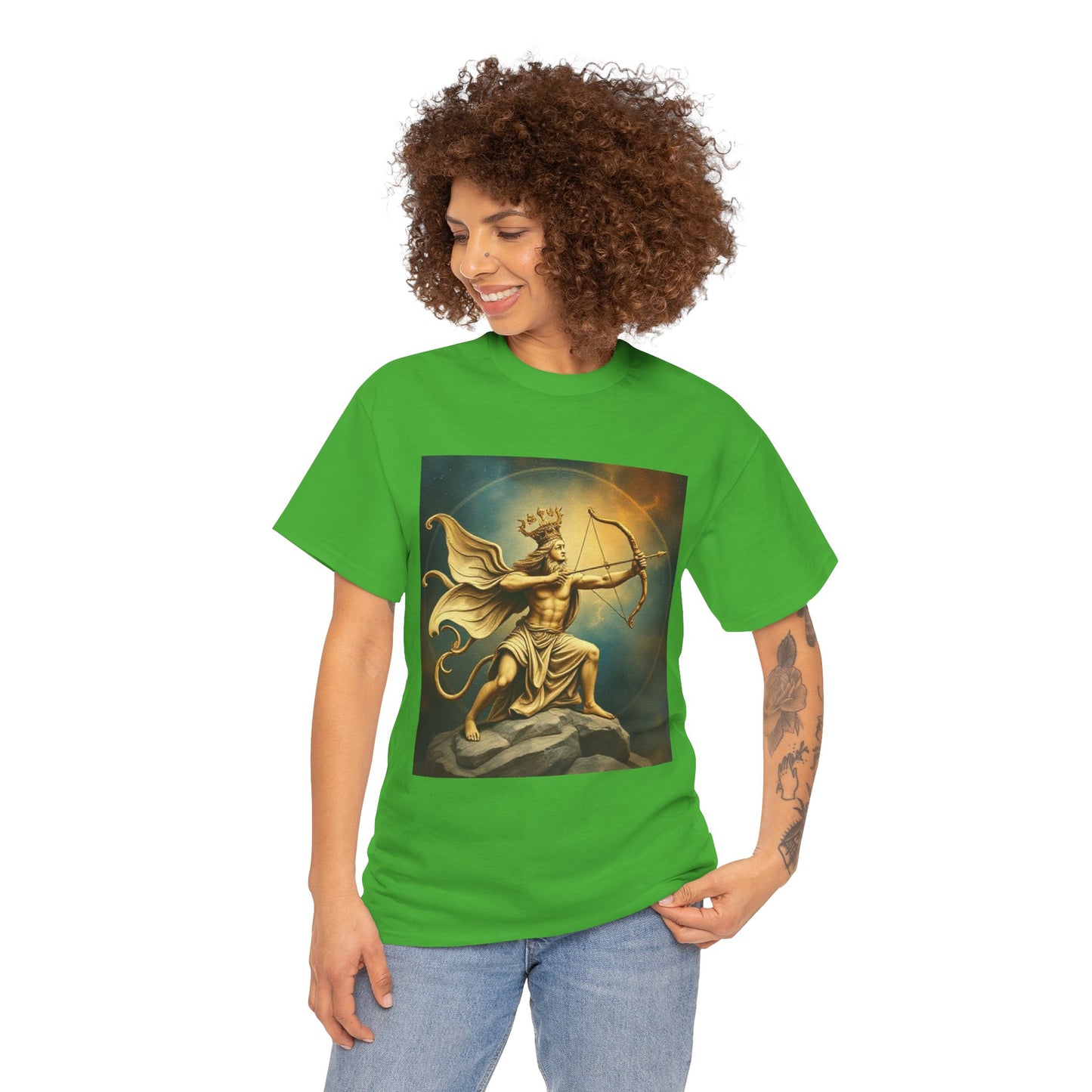 Unisex Heavy Cotton T-Shirt, Sagittarius King, Bow & Arrow v1, Zodiac Design